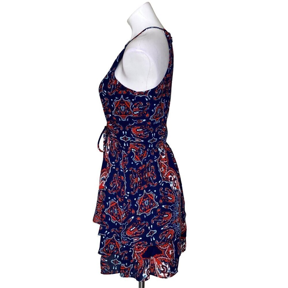 Parker Bandana Print Lace-up Halter Mini Dress, Navy Red Ruffle Hem Women's S - Picture 8 of 12